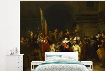 Produktbild von MuchoWow® Fototapete für Wohnzimmer oder Schlafzimmer Wandtapete Vinyl Motivtapete Die Nachtwache - Rembrandt van Rijn - 275x220 cm - Gemustert