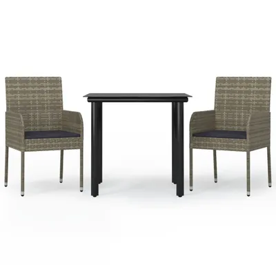 Produktbild von vidaXL 3-tlg. Garten-Essgruppe mit Kissen Schwarz und Grau Poly Rattan