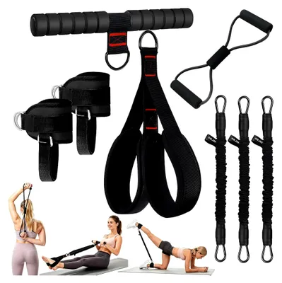Produktbild von Set von Widerstandsbändern, Pedal-Widerstandsband mit Griff, Bauchtrainer für Zuhause, Knöchel-Widerstandsbänder mit Manschetten, 8-förmige Fitnessbänder, Expander für das Heimtraining