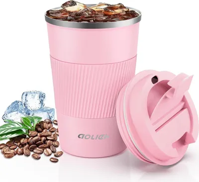 Image de Aolieh Tasse thermique en acier inoxydable Tasse à café isolante 380ml rose