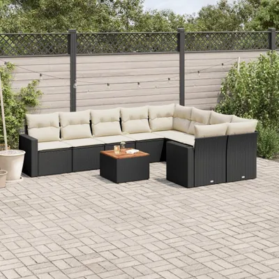 Produktbild von Design 10-tlg. Garten-Sofagarnitur mit Kissen Schwarz Poly Rattan, Gartenmöbel-Sets 2024 Neu