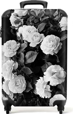 Produktbild von NoBoringSuitcases.com® Koffer Handgepäck Trolley Rollkoffer Kleine Reisekoffer mit 4 Rollen - Blumen - Schwarz und Weiß - Natur - Pflanzen - Rosen - Cabin Size < 55x40x23 cm & 55x40x20 cm - Fotokoffer - Kabinenkoffer - BoardgepäckHandgepäck Koffer 55x35x20 cm, 36L,