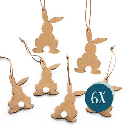 Produktbild von 6 kleine Osterhasen Anhänger aus Kraftpapier - Hasen aus Papier