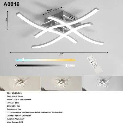 Image de Plafonnier LED moderne - A0019 - Plafonnier encastré - Graduable - LED intégrées - 24 W - Aluminium - 220 V
