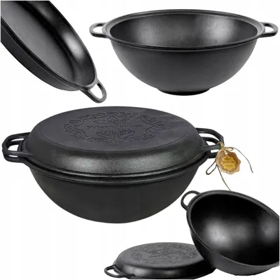 Produktbild von Gusseiserner Kessel Usbekisch mit Pfannendeckel, 15 L, für Grill und Lagerfeuer