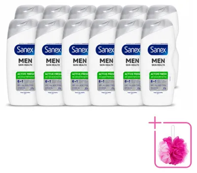 Image de 12 flacons de gel douche Sanex Men Active Fresh, 6-en-1, 400 ml, lot économique - 12 pièces
