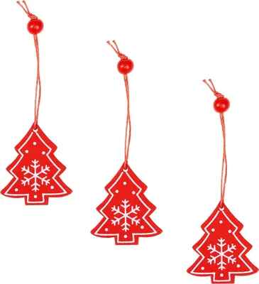 Image de SPRINGOS 3 pièces, Pendentifs en bois, décoration de Noël, rouge, étiquettes cadeaux (sapin)