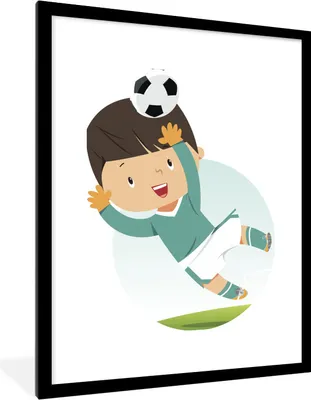 Produktbild von MuchoWow® Gerahmtes Poster Illustration eines Fußball spielenden Kindes - Kinder - Baby - Jungen - Mädchen 60x80 cm - Poster mit Schwarzem Bilderrahmen Wandposter Rahmen Foto Bilder - Wohnzimmer - Dekorationen - Prämie