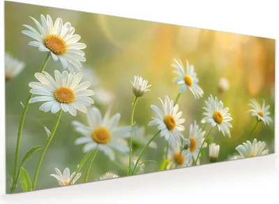Produktbild von Küchenrückwand Spritzschutz Glas mit Motiv Blühende Gänseblümchen 40 x 40 cm