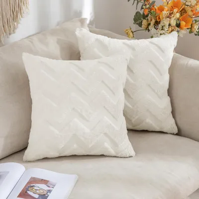 Immagine prodotto di Set di 2 federe per cuscini, lana e poliestere, 60x60 cm, color crema