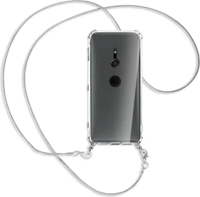 Produktbild von Handykette Backcover-Schutzhülle mit Band (Metall silberfarben) für Sony Xperia XZ2 - silberfarbene Kette Snake