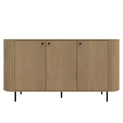 Produktbild von AX LIVING Kommode Halay Eiche Cremona, 3 Türen Moderne Rillenstruktur 164,6 cm, mit runden Kanten