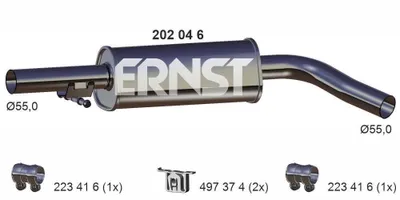 Produktbild von ERNST 202046 Mittelschalldämpfer Schalldämpfer für VW Golf IV Schrägheck (1J1) Golf IV Variant (1J5) Bora Limousine (1J2) für AUDI A3 Schrägheck (8L1)