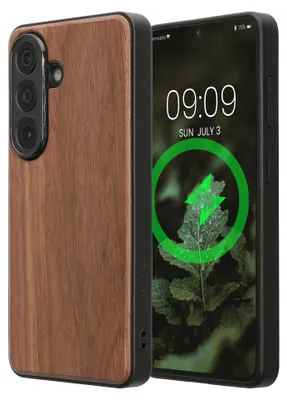Produktbild von kwmobile Echtholz Schutzhülle kompatibel mit Samsung Galaxy S26 Hülle - Cover aus Holz und TPU - Kompatibel mit MagSafe - Case in Dunkelbraun Holz