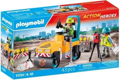 Productafbeelding van PLAYMOBIL 71751 Bouwvakker met stoomwals en signalisatie, Actiehelden, Bouw, 43 onderdelen, vanaf 4 jaar