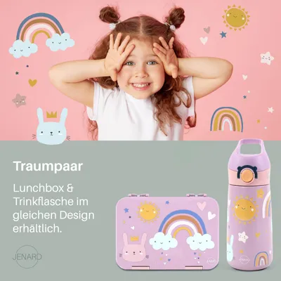 Produktbild von JENARD® SET Brotdose & Trinkflasche Edelstahl / Rosa - Regenbogen