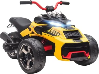 Produktbild von Elektrisches Kinderfahrzeug Reverse Dreirad 113x74x63cm Batteriebetrieb MP3 Player Hupe 2 Geschwindigkeiten LED Lichter 3-8 Jahre Gelb Ferngesteuertes