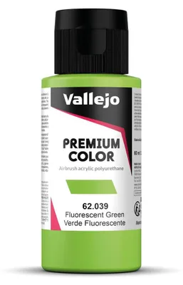 Produktbild von Vallejo Premium Color Acrylfarbe Grün Fluoreszierend, für Airbrush, hohe Widerstandsfähigkeit gegen Manipulation und Stöße, ideal für kreative Projekte, 17 ml.