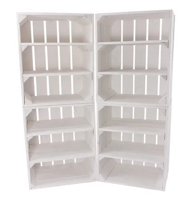 Produktbild von 12er Set weißes Küchenregal mit 3 Fächern Quer 50cm x 40cm x 30cm shabby Chic Landhaus Obstkiste Regal Holzkiste Obstkiste Weinkiste Kiste Box DIY