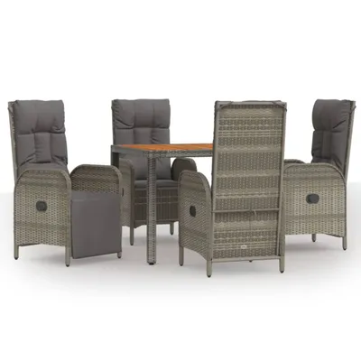 Produktbild von vidaXL 5-tlg. Garten-Essgruppe mit Kissen Grau Poly Rattan