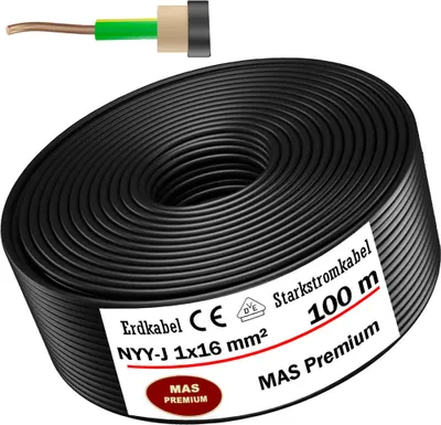 Produktbild von Erdkabel Stromkabel 100 m NYY-J 1x16 mm² Elektrokabel