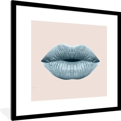 Produktbild von MuchoWow® MuchoWow® Gerahmtes Poster Lippen - Pastell - Grau 40x40 cm - Poster mit zchwarzem Bilderrahmen - Poster - Plakat im Rahmen