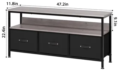 Zdjęcie produktu dla Szafka pod telewizor – szafka na telewizor o przekątnej do 140 cm – z szufladami i półkami – nowoczesny design – metalowa rama – kolor szary