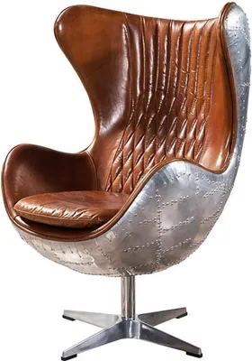 Produktbild von Ohrensessel Drehbarer Sessel – Vintage Aluminium & Lederstuhl
