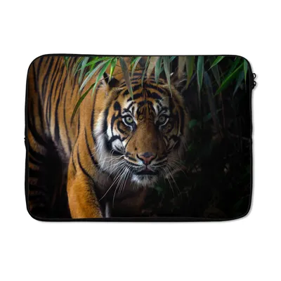 Produktbild von MuchoWow® Laptop Hülle 13 Zoll Tiger - Blätter - Dschungel - Tiere - Wild Laptoptasche - Laptophülle - Sleeve - Rundumschutz