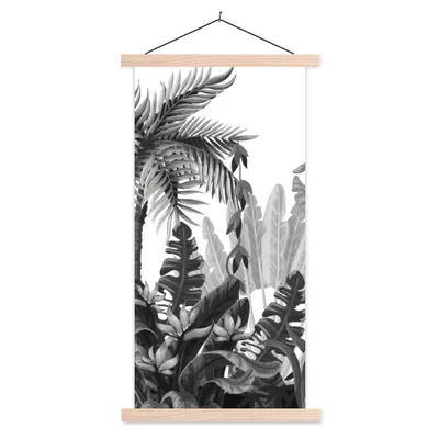 Produktbild von MuchoWow® Textilposter Design - Blätter - Dschungel 60x120 cm mit holzfarbenen Rahmen - Holz