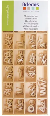 Holz-Alphabet Großbuchstaben, 162 Stück, 1,3 cm hoch, Beige