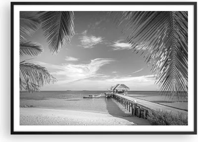 Produktbild von Gerahmtes Poster - Schwarzer Rahmen - Himmlisch Strand Monochrom - 100x70 cm - Wand Bild - Wanddeko - Wandbilder - Kunstposter - Wandposter - Bilderrahmen - Bilder - Kunstdruck - P2BAA100x70-4750