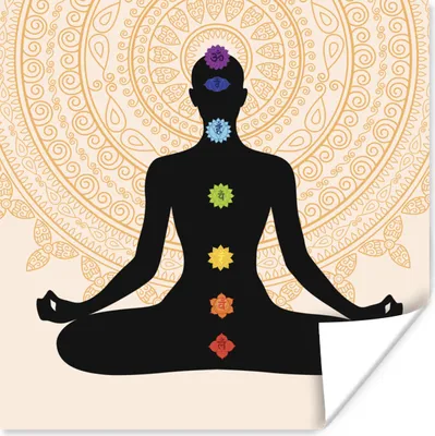 Produktbild von MuchoWow® Poster Sieben Chakren auf einer meditierenden Silhouette 30x30 cm - Wandposter - Printing
