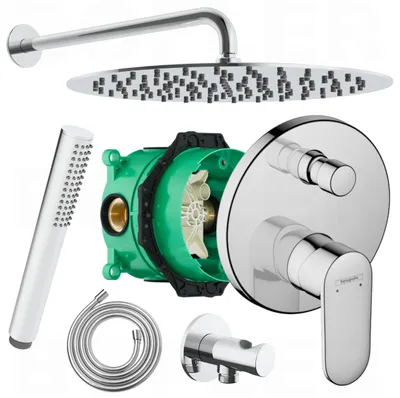 Produktbild von HANSGROHE VERNIS BLEND Unterputz Armatur + Ibox | inkl. DEUSENFELD & BOFLER Duschset #50, Regendusche Ø30cm, Brausearm 42cm, Brauseset, verchromt