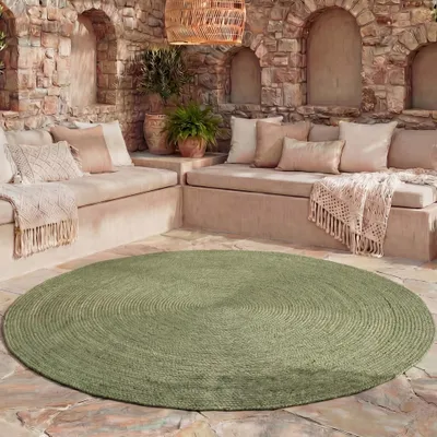 Produktbild von Volero - Outdoor Jute Teppich Rund - Bali Grün - Ø 100 cm - Wohnzimmer, Esszimmer, Balkon, Garten, Terrasse - Boho, Ländlich