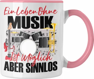 Produktbild von Trendation - Musiker Tasse Geschenk Spruch Band Geschenkidee Ein Leben Ohne Musik (Rosa)