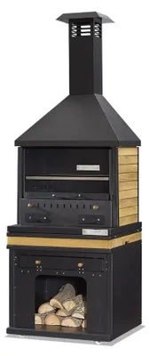 Immagine prodotto di Caminetto barbecue nero in legno e acciaio inox per giardino e terrazza