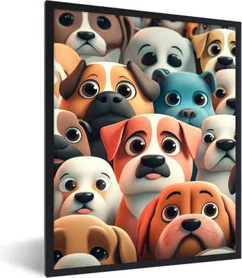 Produktbild von MuchoWow® Gerahmtes Poster Hund - Tiere - Muster - Braun - Mädchen - Jungen 60x80 cm - Poster mit Schwarzem Bilderrahmen Wandposter Rahmen Foto Bilder - Premium - Wanddeko Wohnzimmer