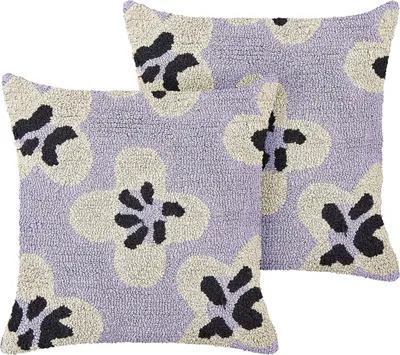 Obrázek produktu pro BELIANI Sada 2 polštářů fialová bavlna 45 x 45 cm dekorativní s květinovým vzorem