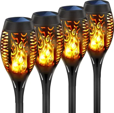 Produktbild von 4PCS LED Solarlampe, Solarleuchte, Gartenlicht, Gartenleuchten, Außen Beleuchtung, IP65 Wasserdicht Flammenlicht Solarlampe für Weg, Hinterhöfe, Rasen Beleuchtung