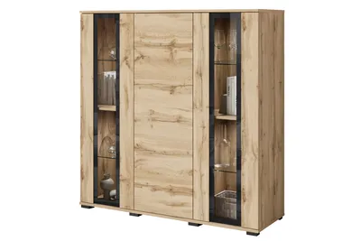 Image de MINIO go for it, commode haute, "FARO", 120 cm, 3 portes, sans éclairage LED, couleur chêne Wotan
