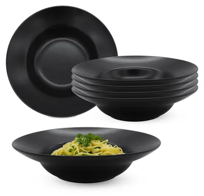 Productafbeelding van Feinkeramik pasta borden, zwart, mat - set van 6 - keramische, diepe noodleborden, diameter 24 cm