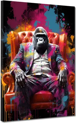 Produktbild von Gorilla im Anzug Tier Pop art Leinwandbild Wandbild Deko Kunst XL: 120x160x4cm
