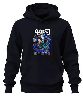 Immagine prodotto di Demon Slayer Tanjiro Kamado Water Dragon Anime Gift Japan Y2K Streetwear Unisex Felpa con cappuccio, Navy, M