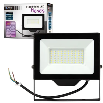 Obrázek produktu pro MasterLED LED reflektor Neves 50W 4000lm reflektor IP65, 4500K neutrální bílá, neoslňující matné sklo, plochý, venkovní světlo černé barvy