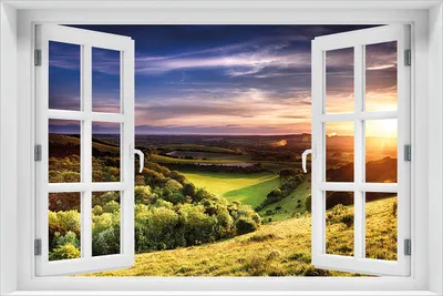 Produktbild von Wallario selbstklebendes Poster mit Fenster-Illusion - Farbenfroher Sonnenuntergang in England, Größe: 61 x 91,50 cm