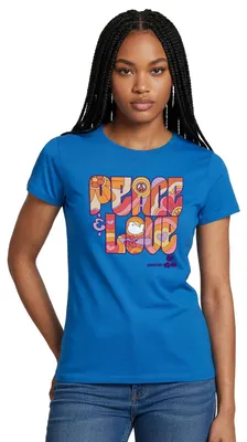 Produktbild von Spreadshirt Woodstock Peace Love Hippie Design Frauen T-Shirt, M, Royalblau