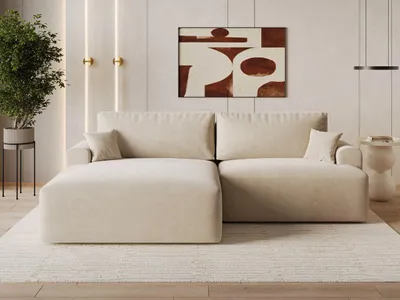 Produktbild von GrainGold Ecksofa L-Form Links Serene - Ecksofa mit Schlaffunktion und Bettkasten - Moderne Ecksofa, Wohnzimmer Ecksofa - Eckcouch Beige (Castel 15)