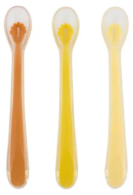 Image de Cuillères pour bébé en silicone Trixie, lot de 3 « Mr. Lion », manche long, lavables au lave-vaisselle