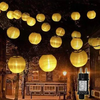 LED-Laternen-Lichtsnoer 10 m, 50 Stück, wetterfest, Timer, 8 Modi